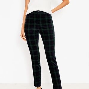 Loft Women Green&Blue Plaid Velvet Pants The Skinny High Rise Curvy Size 16 NWT